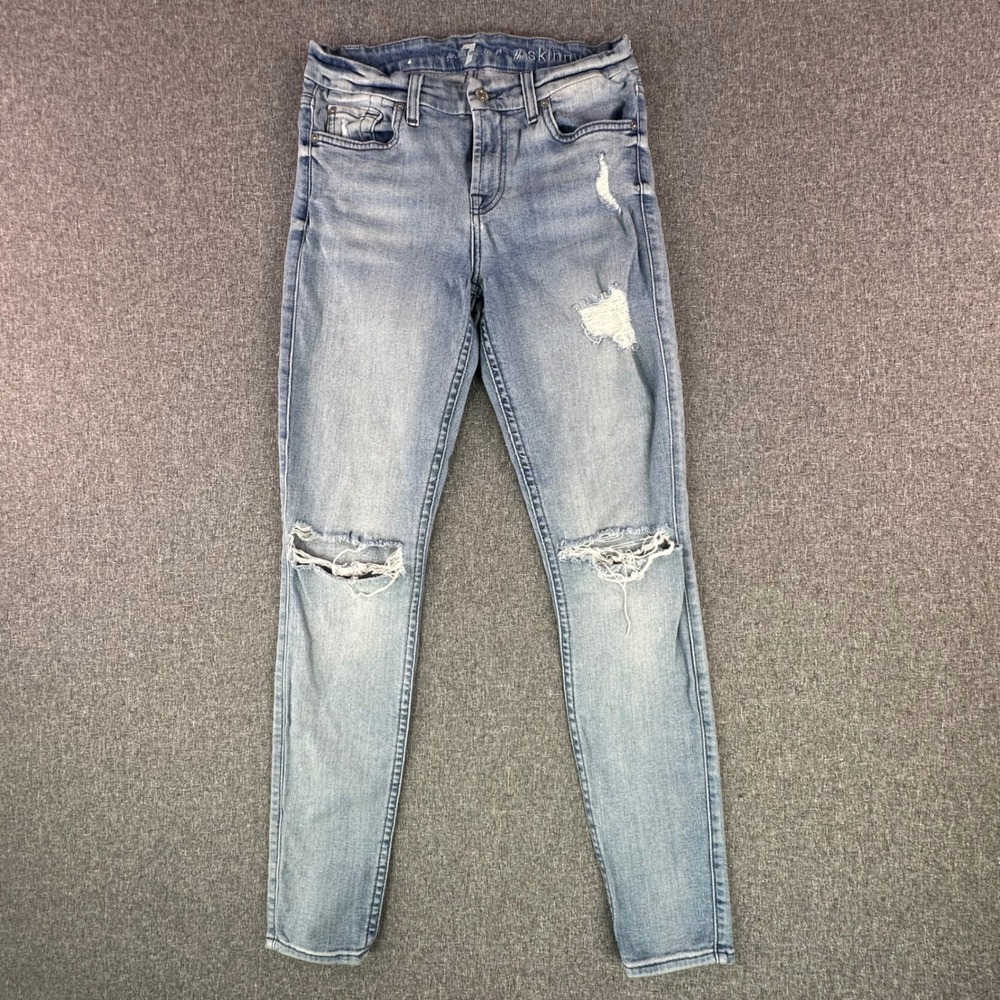 7 For All Mankind Jeans Womens 27 The Skinny Light Blue Distressed USA Made